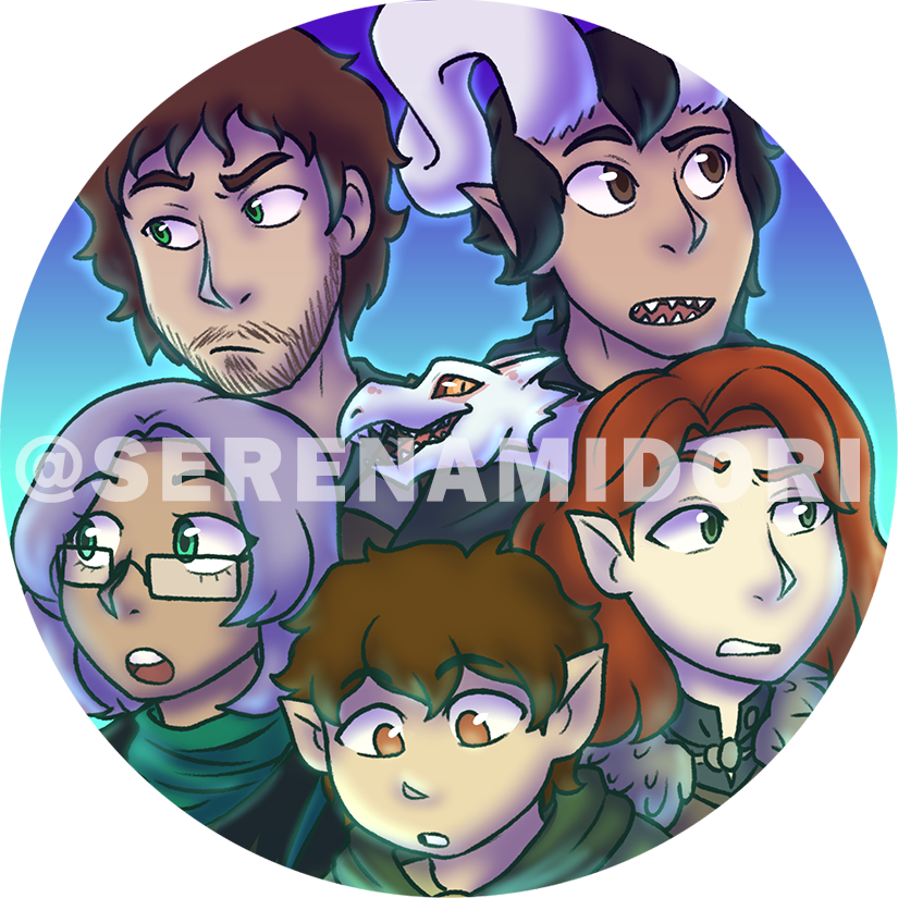 D&D Party Token with 5 members and a drake